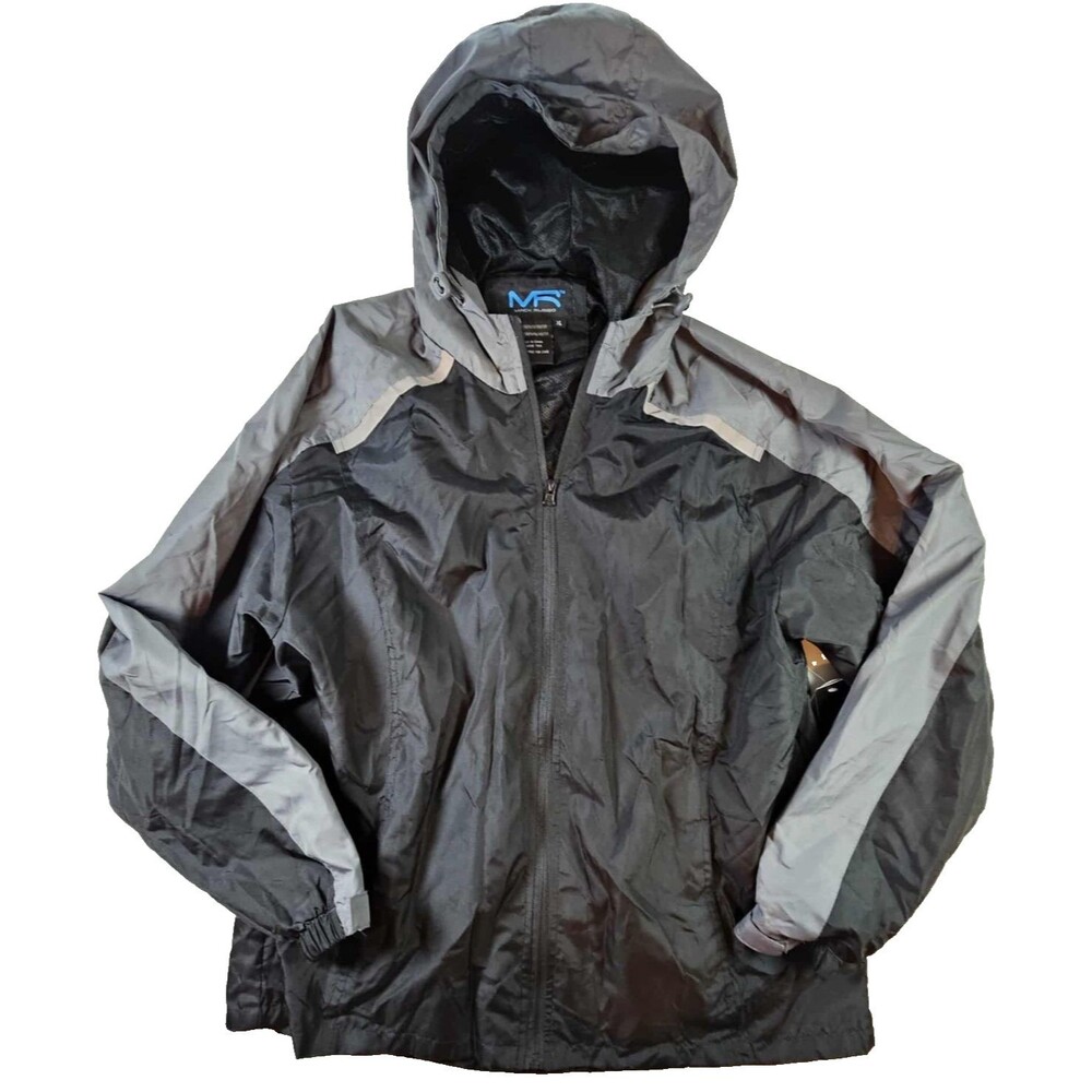 Mack Russo Mens XL Hooded Jacket Black Gray Water Resistant Lined NWT